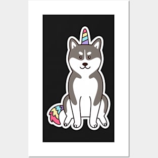 Husky Dog Unicorn Posters and Art